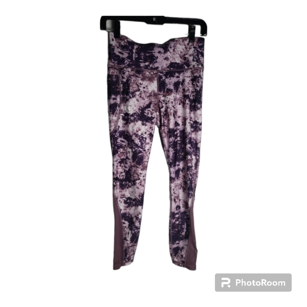 Under Armour Leggings Purple Tie Dye Compression Cropped Mesh